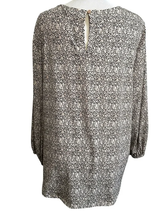 Adrianna Papell Black and Cream Printed Long Sleeve Scoop Neck top size L - Picture 4 of 9